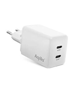 Vegglader 2xUSB-C 45W  GaN, Aqiilla Chargebird W2 Hvit