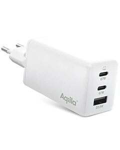 Vegglader 2xUSB-C + USB-A 67W GaN, Aqiilla Chargebird W3 Hvit