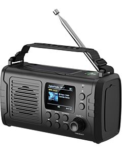 Nødradio DAB+/FM Bluetooth med sveiv og solcellepanel