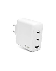 Vegglader 2xUSB-C + USB-A 120W, GaN, Aqiilla Chargebird W4 Hvit