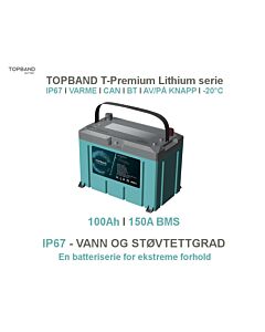 Lithium Batteri: 12V 100Ah T-Premium 150A BMS LiFePO4 Varme BT