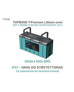 Lithium Batteri: 12V 200Ah T-Premium 200A BMS LiFePO4 Varme BT