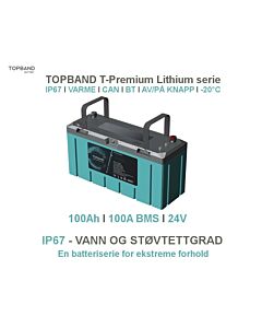 Lithium Batteri: 24V 100Ah T-Premium 150A BMS LiFePO4 Varme BT