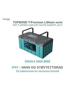 Lithium Batteri: 12V 300Ah T-Premium 300A BMS LiFePO4 Varme BT